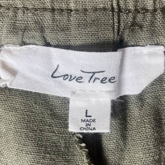 NWT Love Tree Olive Green Linen Blend Shorts Size L Elastic Waist Drawstring - Picture 8 of 10